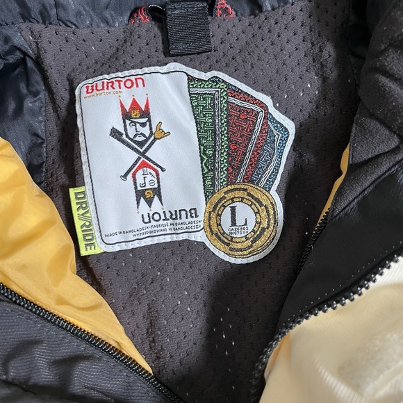 Burton Dryride Snowboard Ski Jacket Size Mens Large Yellow Black - Picture 6 of 11